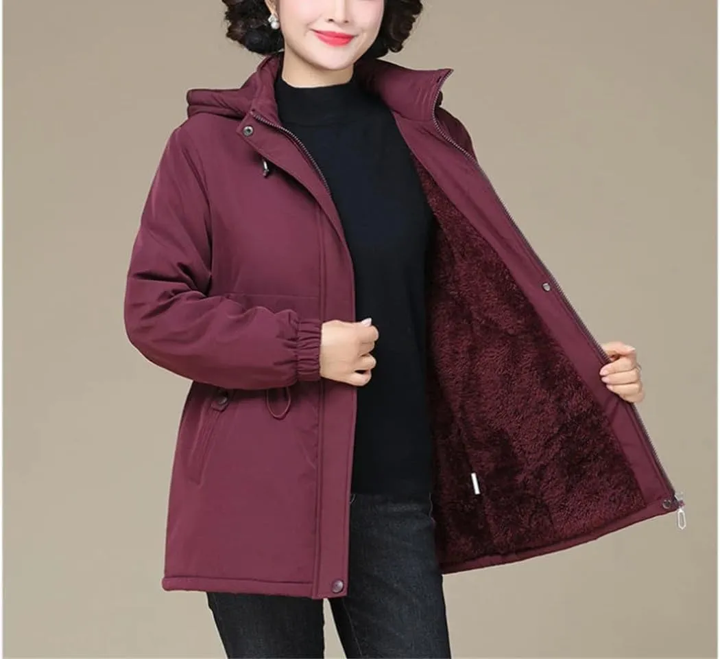 Mid-Length Hooded Parkas Women Casual Winter Thicken Cotton Padded Coats