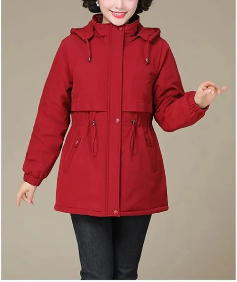 Mid-Length Hooded Parkas Women Casual Winter Thicken Cotton Padded Coats