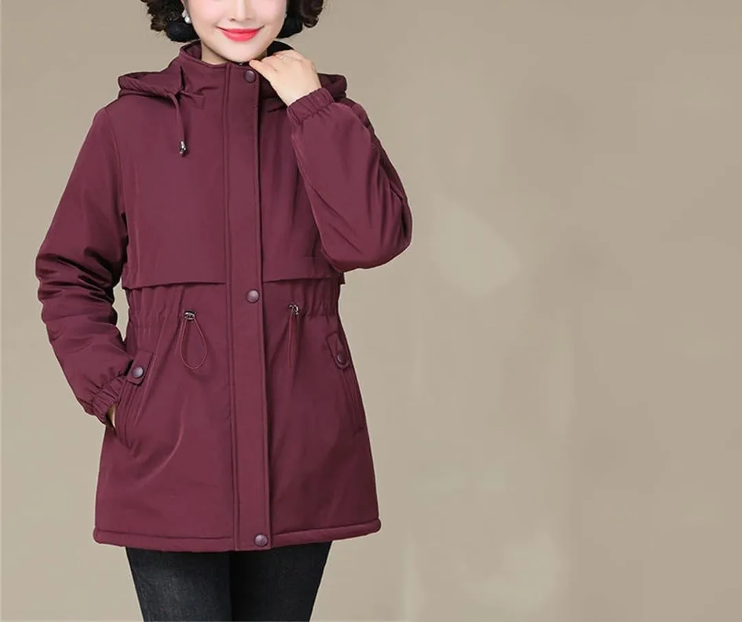 Mid-Length Hooded Parkas Women Casual Winter Thicken Cotton Padded Coats