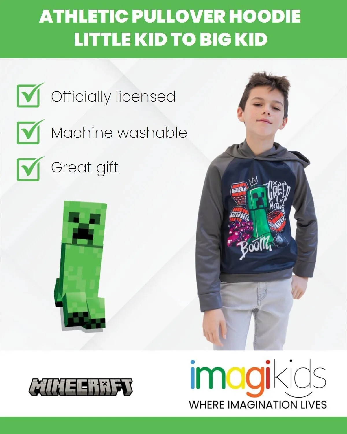 Minecraft Fleece Pullover Hoodie Little Kid to Big Kid Sizes (4-18-20)