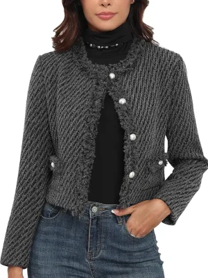 M.Infisavo Tweed Blazer Jackets for Women Fall Winter Long Sleeve Elegant Work Business Casual Cropped Jacket