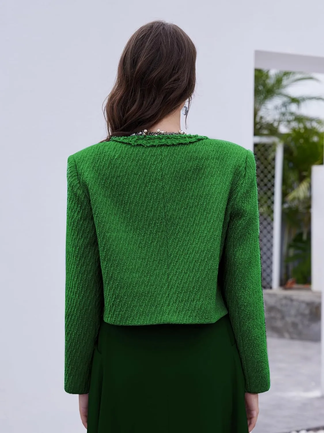 M.Infisavo Tweed Blazer Jackets for Women Fall Winter Long Sleeve Elegant Work Business Casual Cropped Jacket