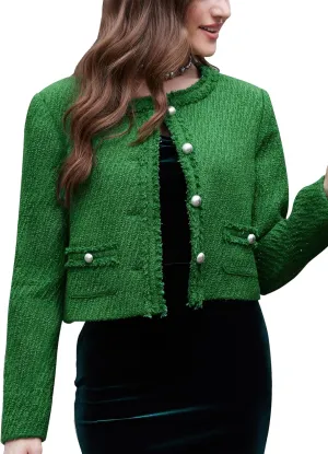 M.Infisavo Tweed Blazer Jackets for Women Fall Winter Long Sleeve Elegant Work Business Casual Cropped Jacket