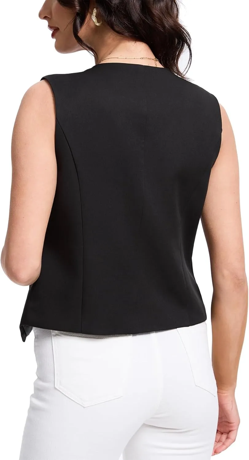MISS MOLY Women's 2025 Trendy Blazer Vest Summer Sleeveless Outerwear Fully Lined Button Suit Waistcoat Vest