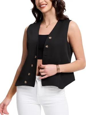 MISS MOLY Women's 2025 Trendy Blazer Vest Summer Sleeveless Outerwear Fully Lined Button Suit Waistcoat Vest