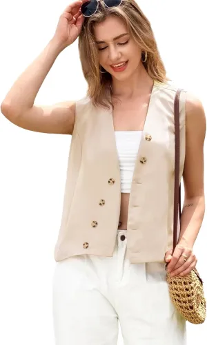 MISS MOLY Women's 2025 Trendy Blazer Vest Summer Sleeveless Outerwear Fully Lined Button Suit Waistcoat Vest