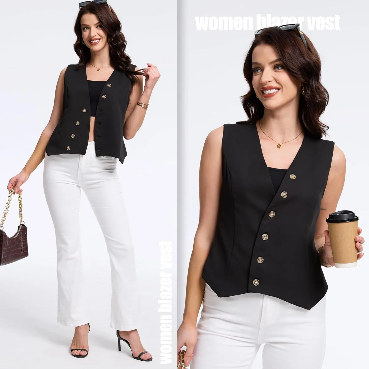 MISS MOLY Women's 2025 Trendy Blazer Vest Summer Sleeveless Outerwear Fully Lined Button Suit Waistcoat Vest