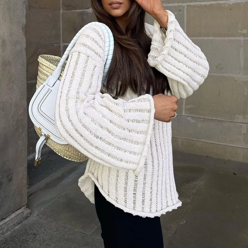MISSACTIVER Womens Oversized Long Sleeve Sweater Sexy V Neck Off Shoulder Knit Solid Drop Shoulder Shirt Pullover Sweaters