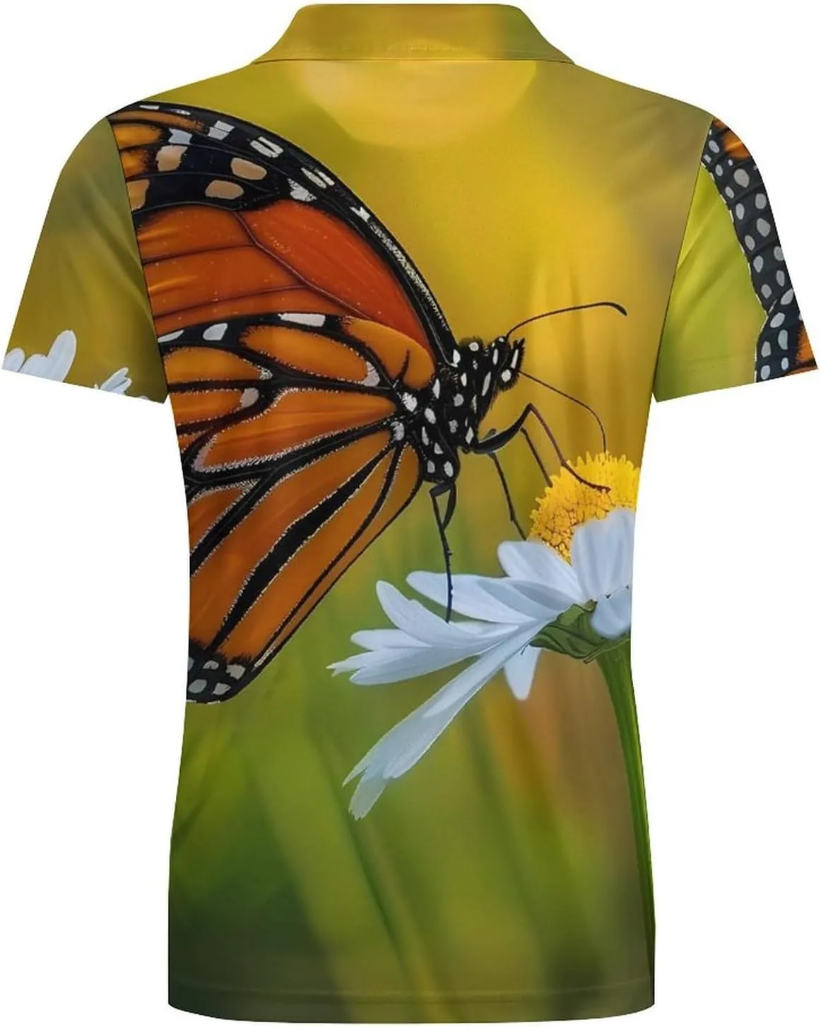 Monarch Butterfly on Flower Men's Polo Shirt Short Sleeve Print T Shirt Slim Fit Golf Shirt Collared Tee Casual Top