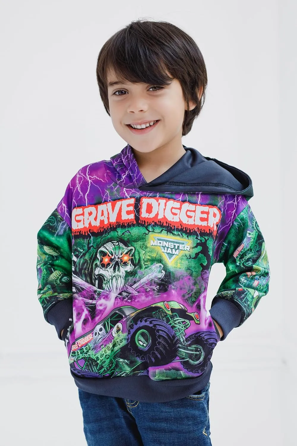 Monster Jam Fleece Pullover Hoodie Toddler to Big Kid Grave Digger El Toro Loco Megalodon Sparkle Smash