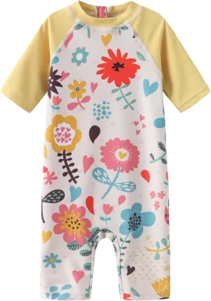 Moon Tree Baby Girls Rash Guard Swimsuits for Toddler Girls Short Sleeve Sunsuits One Piece Bathing Suits Beach Swimwear