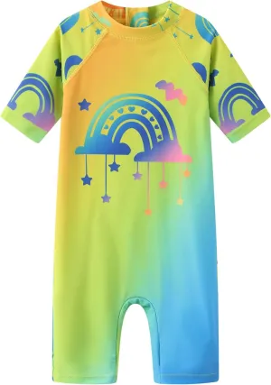 Moon Tree Baby Girls Rash Guard Swimsuits for Toddler Girls Short Sleeve Sunsuits One Piece Bathing Suits Beach Swimwear