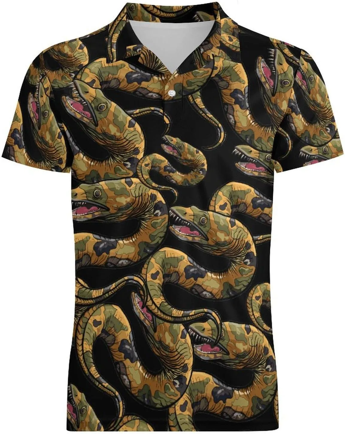 Moray EEL Camouflage Men's Polo Shirt Short Sleeve Print T Shirt Slim Fit Golf Shirt Collared Tee Casual Top