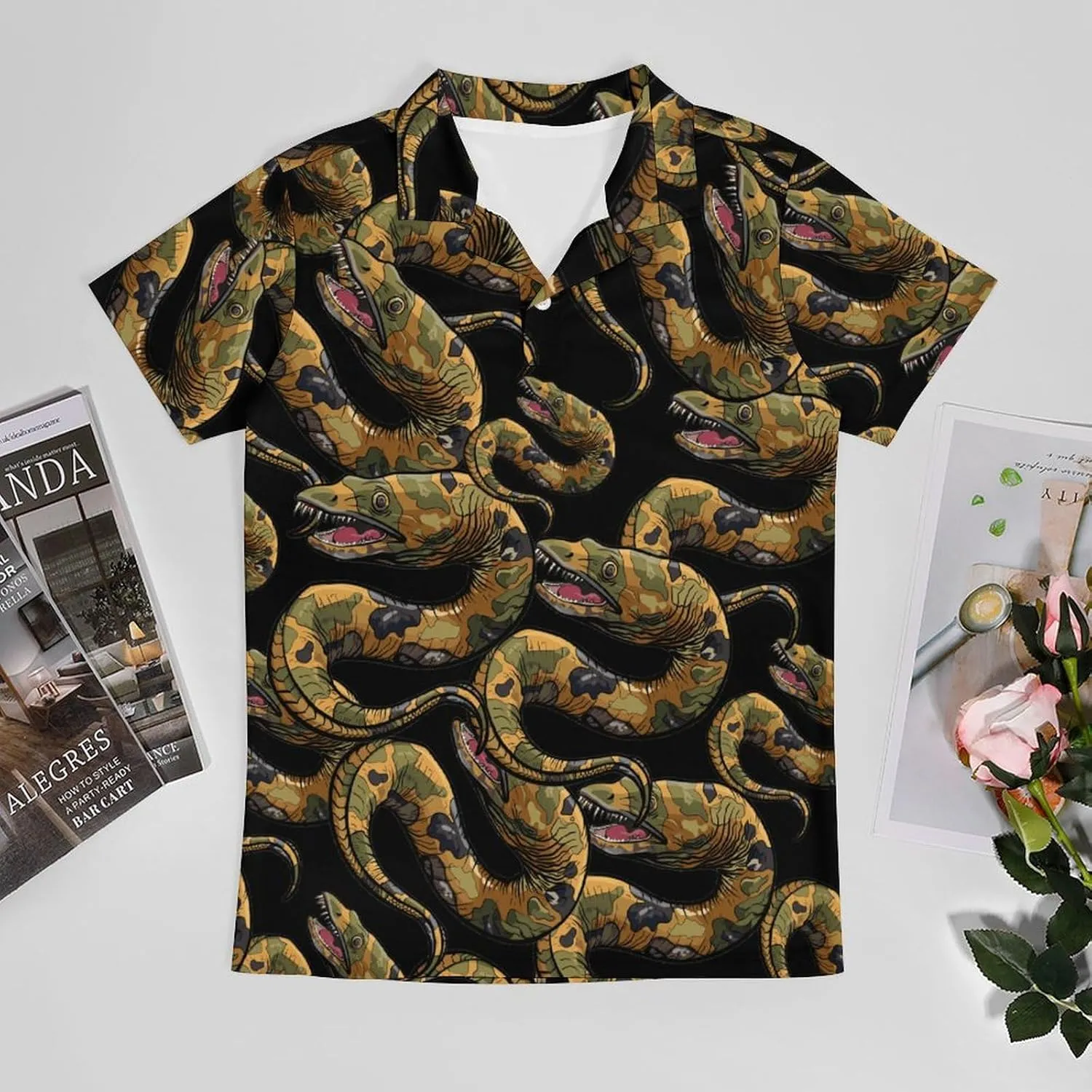 Moray EEL Camouflage Men's Polo Shirt Short Sleeve Print T Shirt Slim Fit Golf Shirt Collared Tee Casual Top