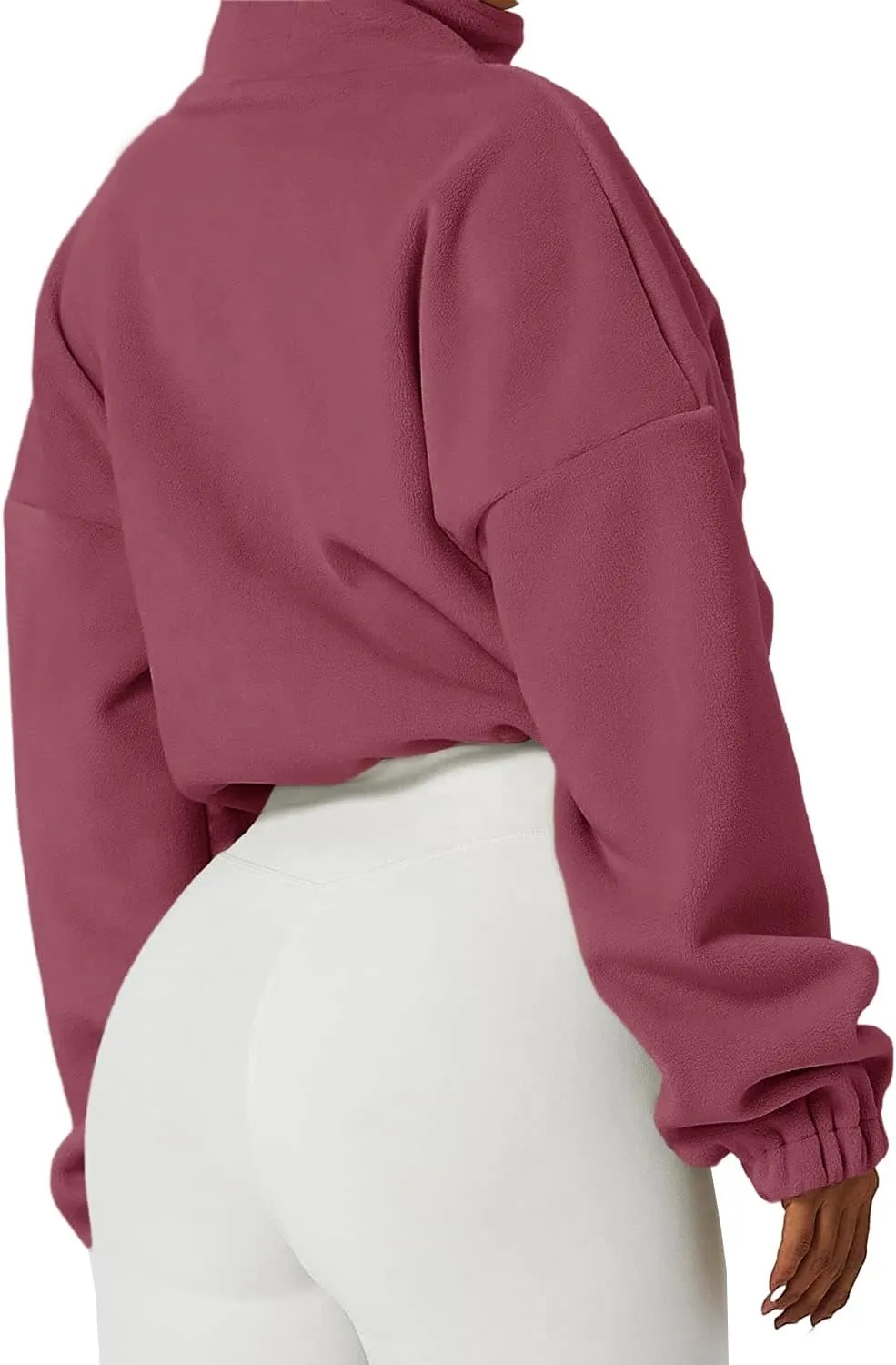 Muchpow Women's Full Zip Fleece Short Jackets Casual Winter Long Sleeve Stand Collar Sherpa Crop Coat