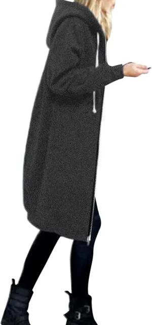 Muyise Women's Casual Zip Up Long Hoodies Tunic Sweatshirt Winter Warm Long Sleeve Hooded Outerwear Jacket Coat with Pockets