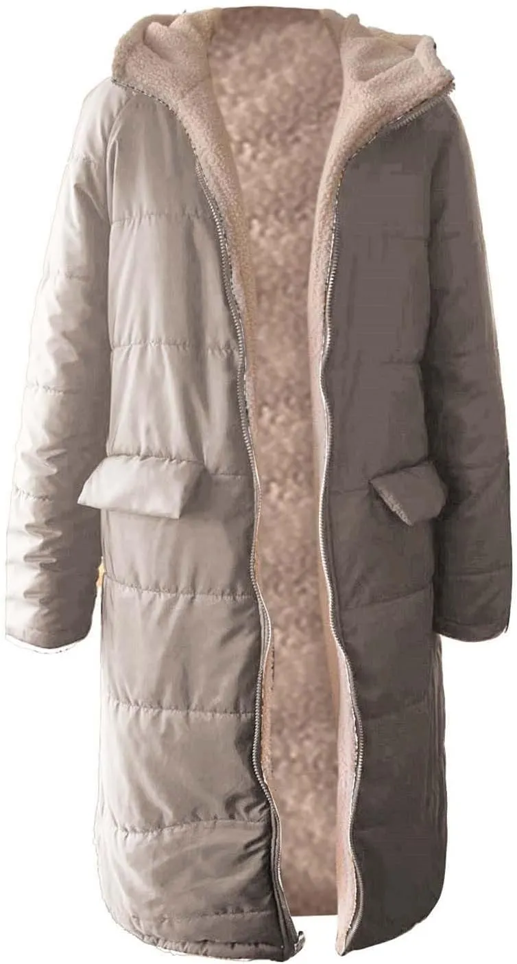 Muyise Womens Sherpa Fleece Coat Winter Warm Oversized Shearling Thicken Puffer Long Coats Jackets Outerwear with Pockets