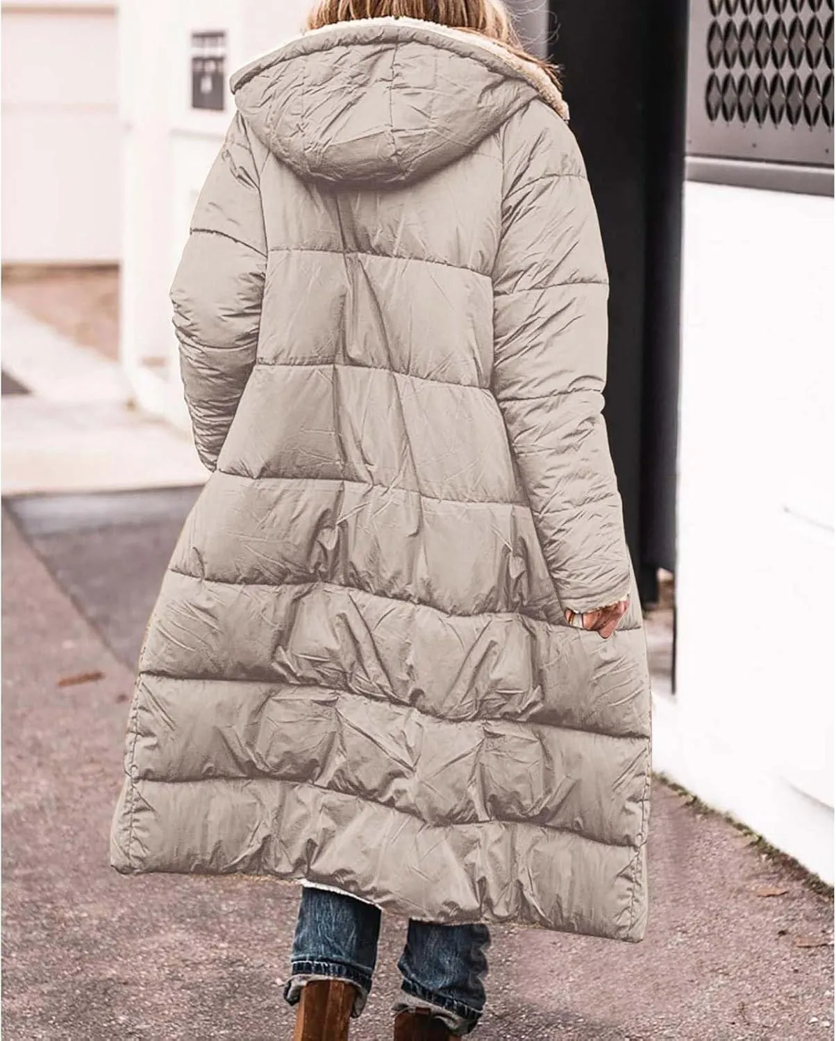 Muyise Womens Sherpa Fleece Coat Winter Warm Oversized Shearling Thicken Puffer Long Coats Jackets Outerwear with Pockets