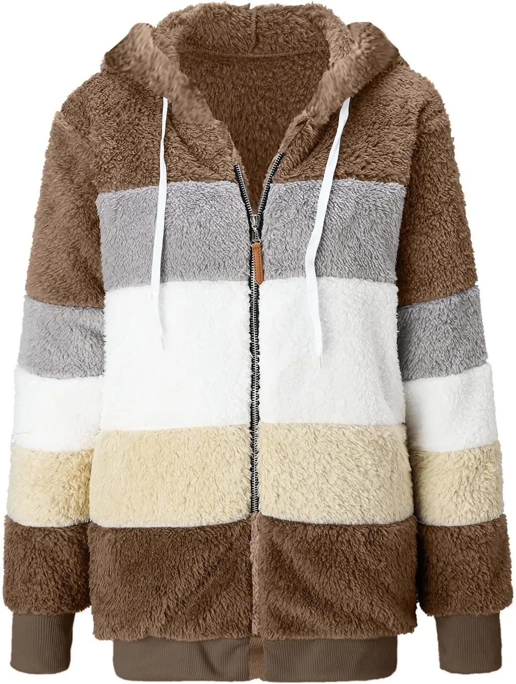 Muyise Womens Warm Fuzzy Zip Up Hoodie Oversized Sherpa Jacket Winter Fluffy Fleece Hooded Outerwear Coat with Pockets