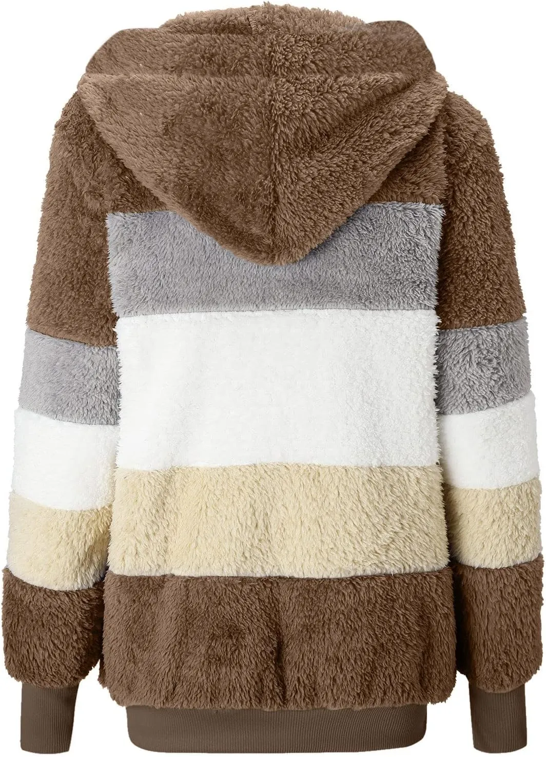 Muyise Womens Warm Fuzzy Zip Up Hoodie Oversized Sherpa Jacket Winter Fluffy Fleece Hooded Outerwear Coat with Pockets