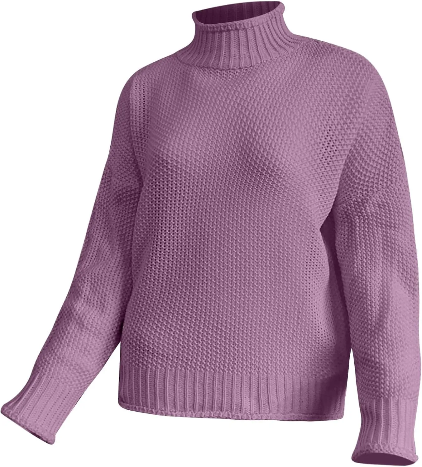 Muyise Womens Winter Fall Solid Color Turtleneck High Neck Balloon Long Sleeve Chunky Sweaters Oversized Pullover Outerwear