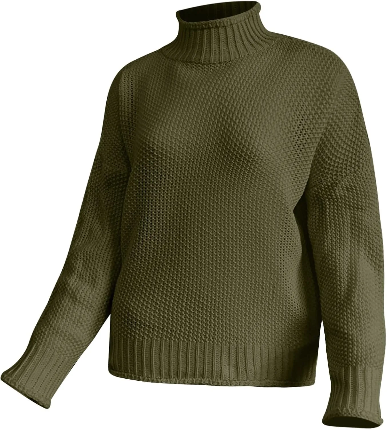 Muyise Womens Winter Fall Solid Color Turtleneck High Neck Balloon Long Sleeve Chunky Sweaters Oversized Pullover Outerwear