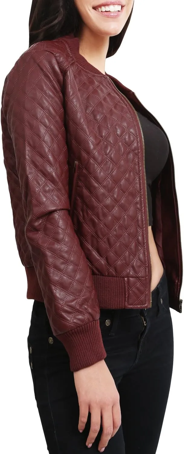 NE PEOPLE Women's Premium Fitted faux leather Zip Up Moto Jacket