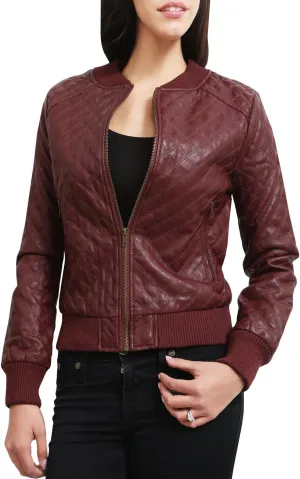 NE PEOPLE Women's Premium Fitted faux leather Zip Up Moto Jacket