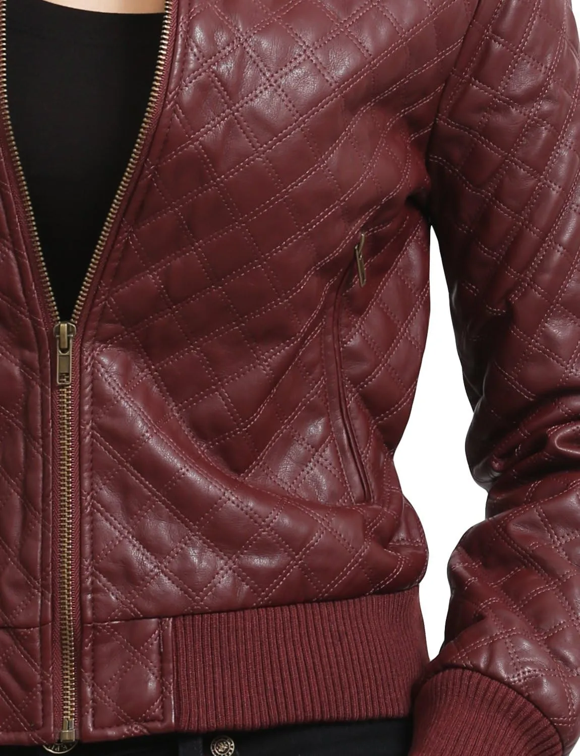 NE PEOPLE Women's Premium Fitted faux leather Zip Up Moto Jacket