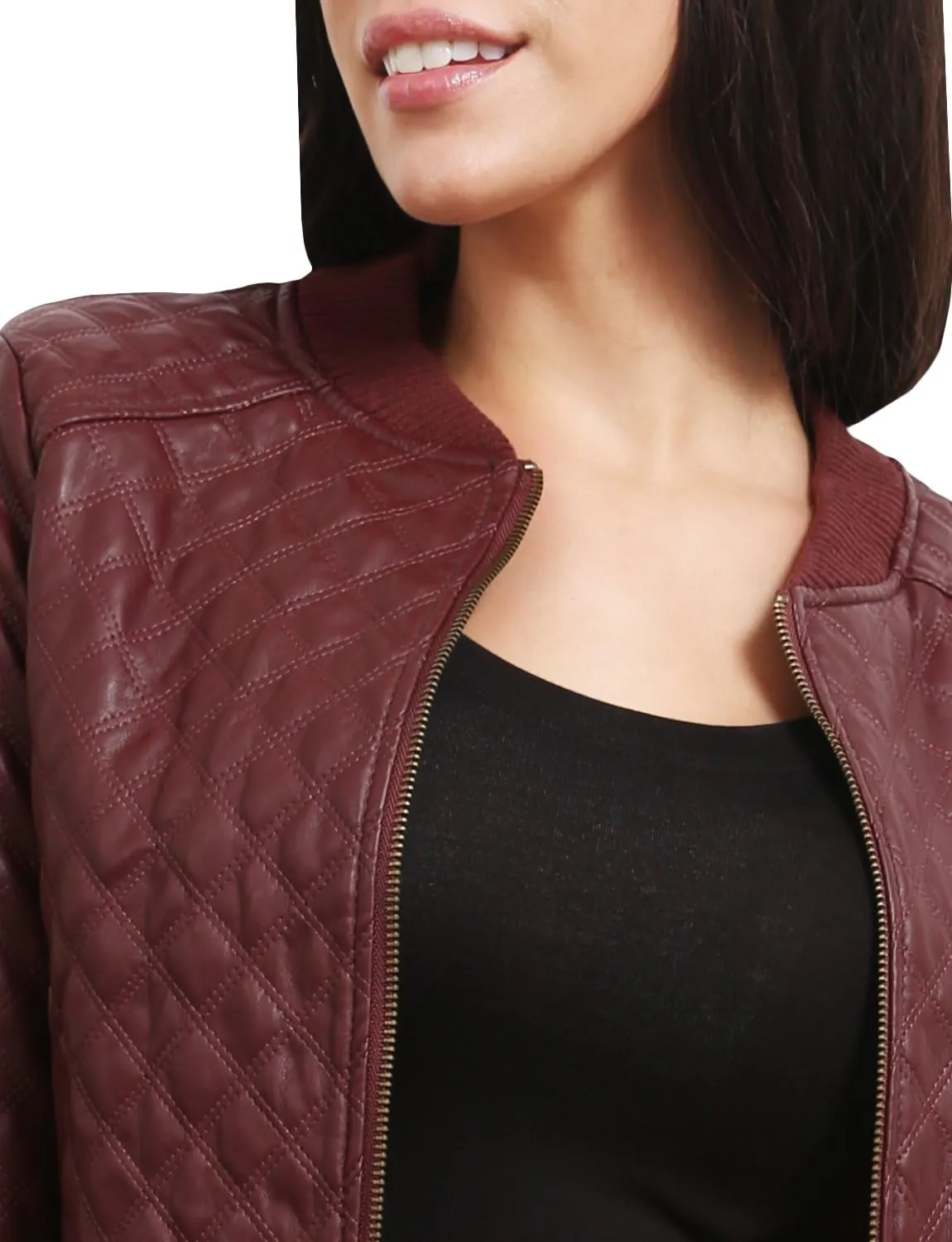 NE PEOPLE Women's Premium Fitted faux leather Zip Up Moto Jacket