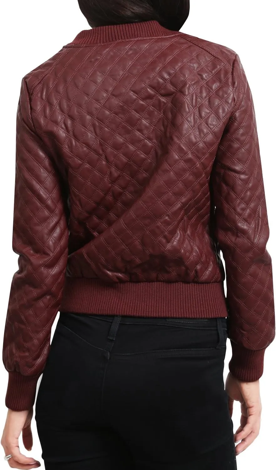 NE PEOPLE Women's Premium Fitted faux leather Zip Up Moto Jacket