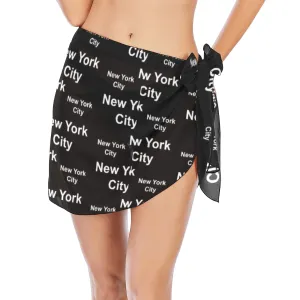 New York City Black Short Chiffon Sarong Wrap up to 2 XL (FWS)