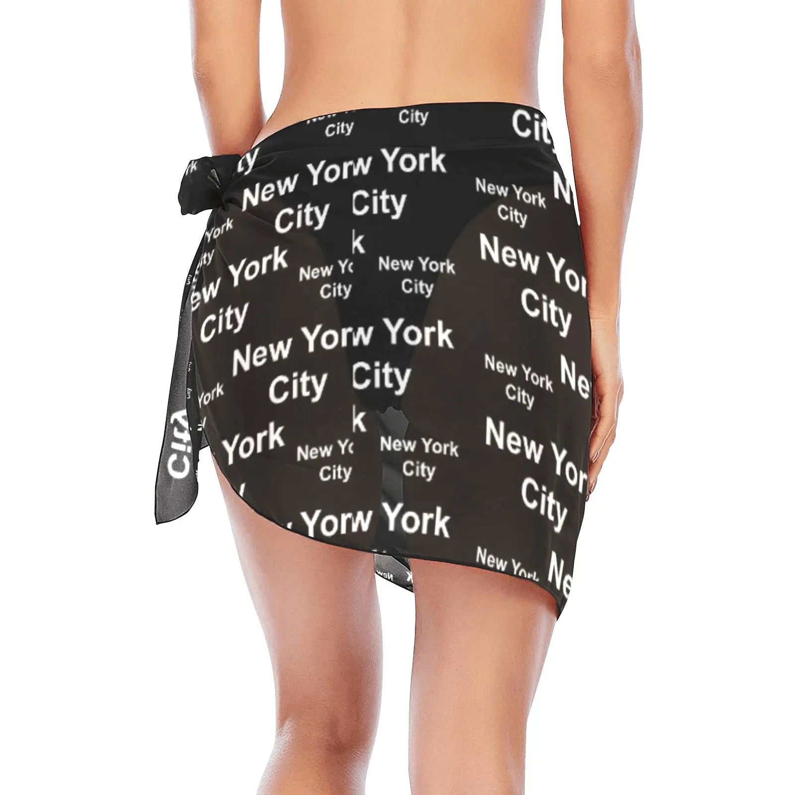 New York City Black Short Chiffon Sarong Wrap up to 2 XL (FWS)