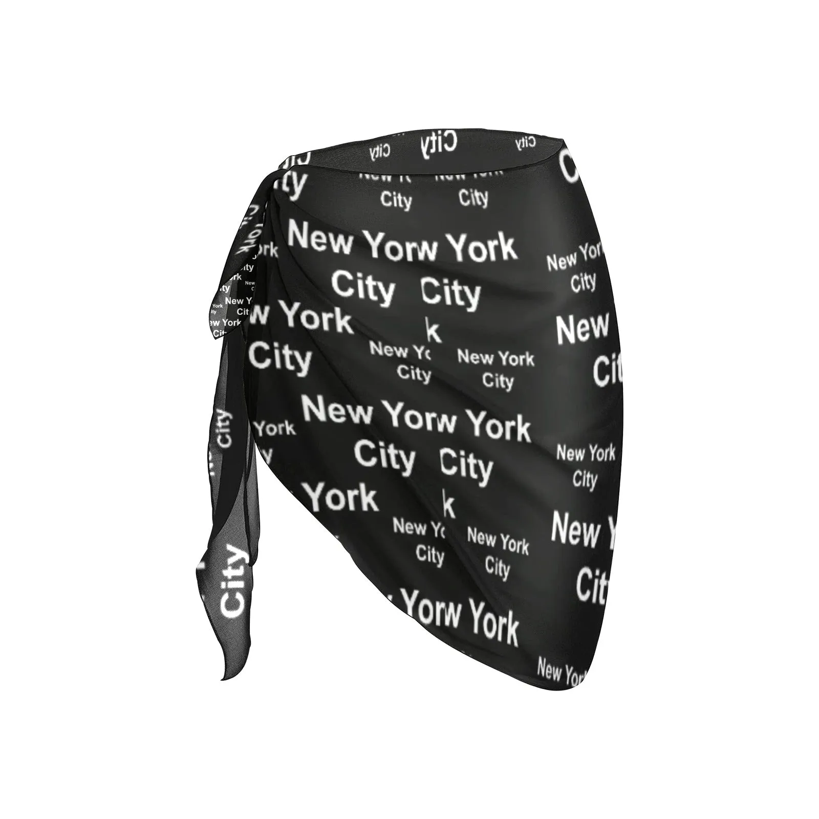 New York City Black Short Chiffon Sarong Wrap up to 2 XL (FWS)
