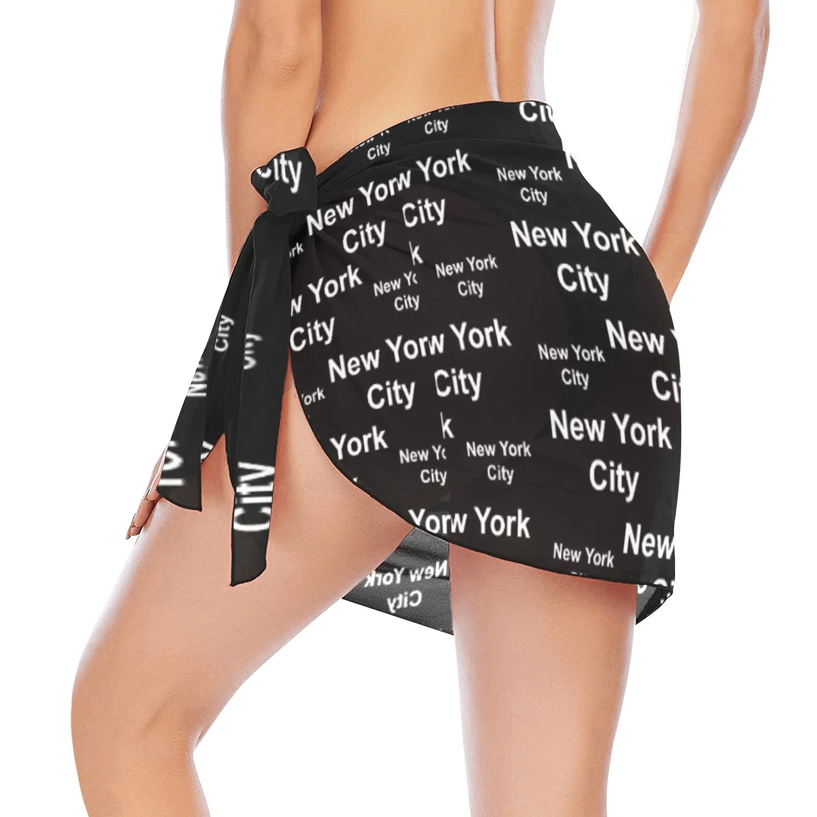 New York City Black Short Chiffon Sarong Wrap up to 2 XL (FWS)