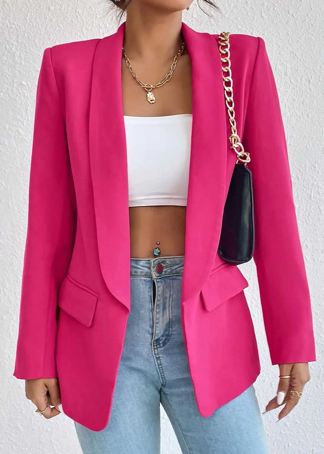 Nihsatin Women's Business Casual Blazer Lapel Collar Open Front Long Sleeve Jackets