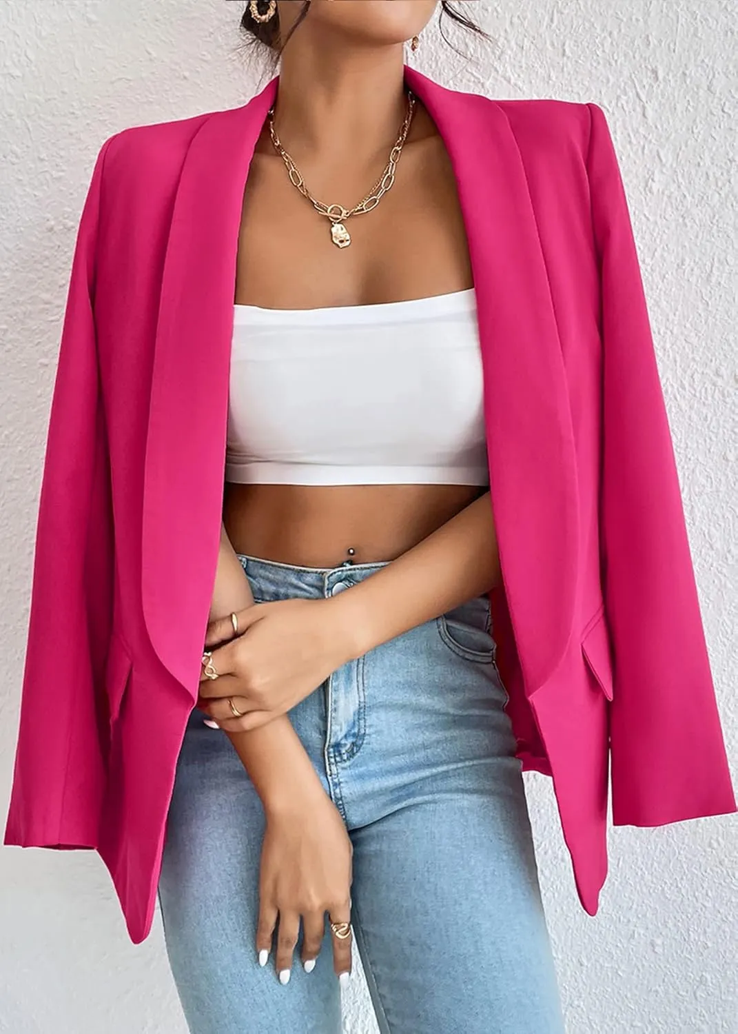 Nihsatin Women's Business Casual Blazer Lapel Collar Open Front Long Sleeve Jackets