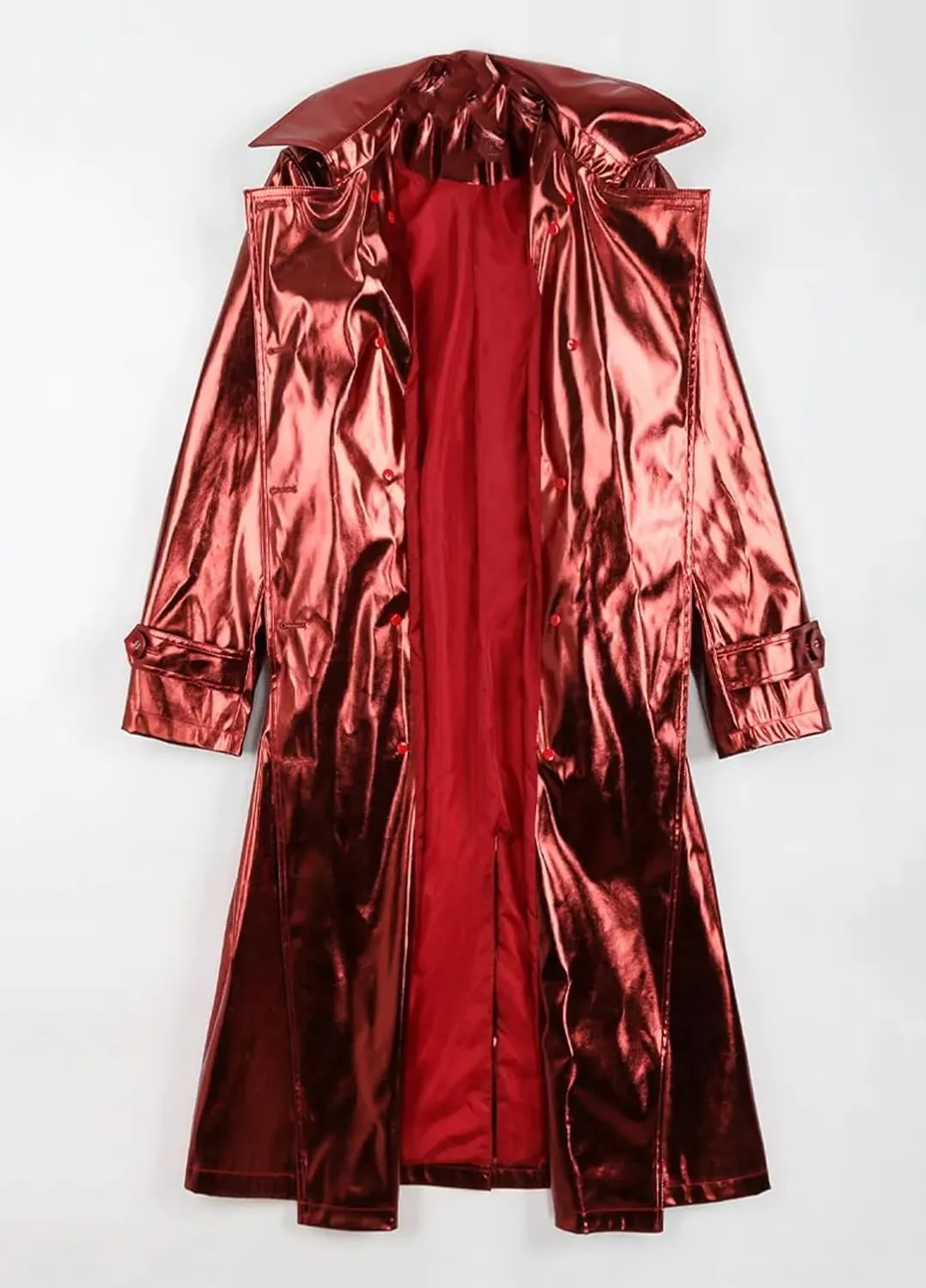 Niiyyjj Long Shiny Reflective Patent Leather Trench Coat For Women Sashes Double Breasted Leather Jacket