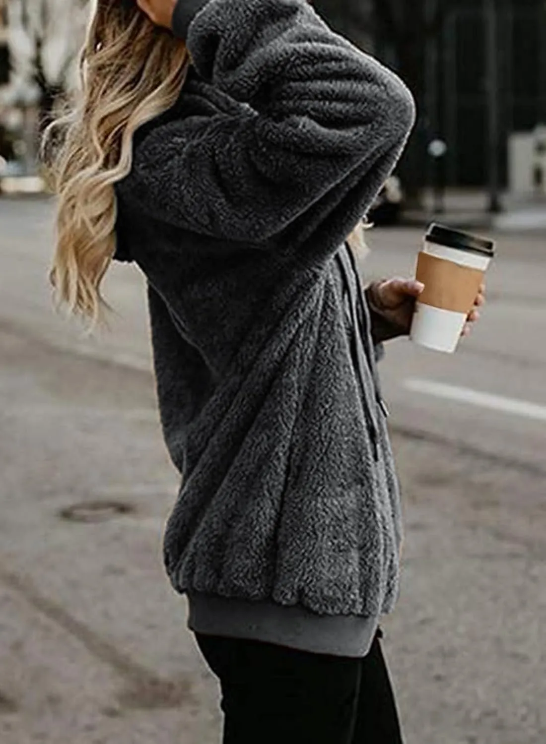 Nirovien Womens Sherpa Jacket Fuzzy Zip Up Hoodie Oversized Fleece Jackets Fluffy Coat with Pockets