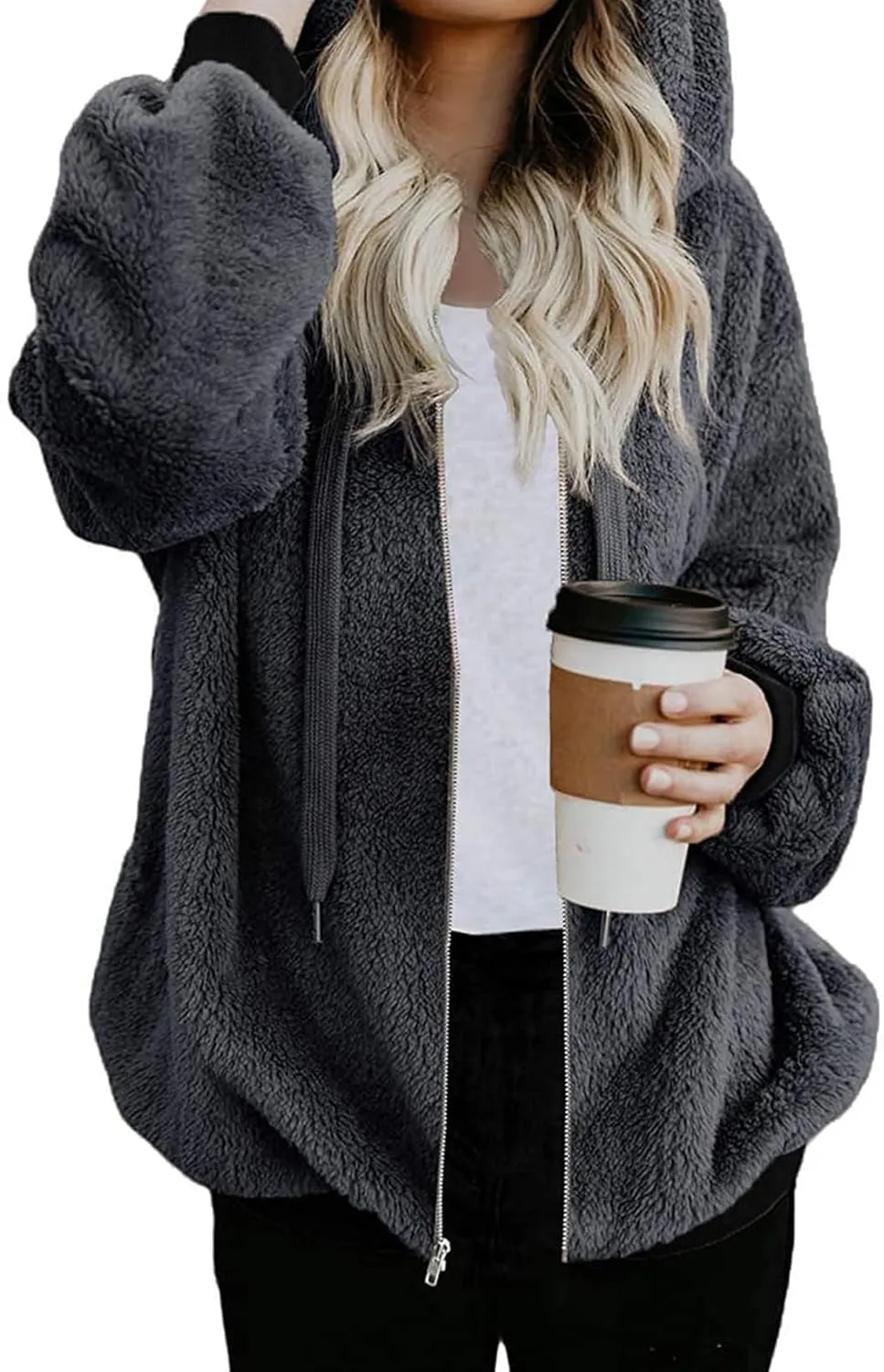 Nirovien Womens Sherpa Jacket Fuzzy Zip Up Hoodie Oversized Fleece Jackets Fluffy Coat with Pockets