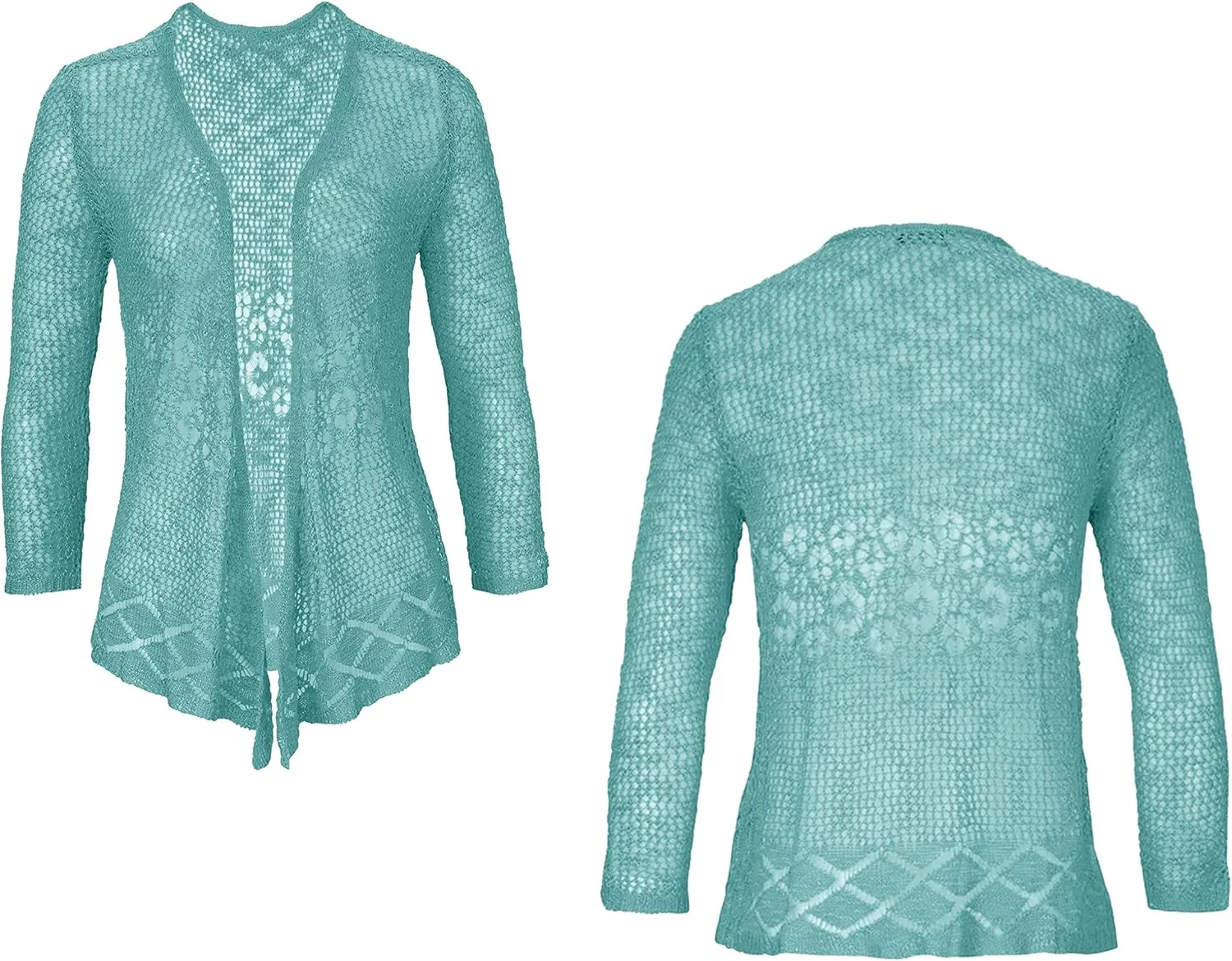 Nulibenna Womens Sheer Shrug Sweaters 3/4 Sleeve Open Front Tie Cardigan Bolero Jacket Lightweight Crochet Knit Cover Up Tops