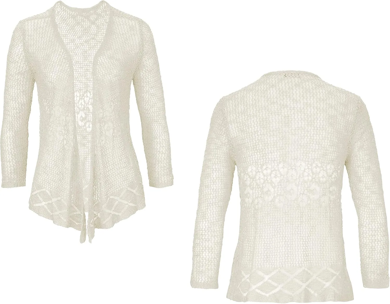 Nulibenna Womens Sheer Shrug Sweaters 3/4 Sleeve Open Front Tie Cardigan Bolero Jacket Lightweight Crochet Knit Cover Up Tops
