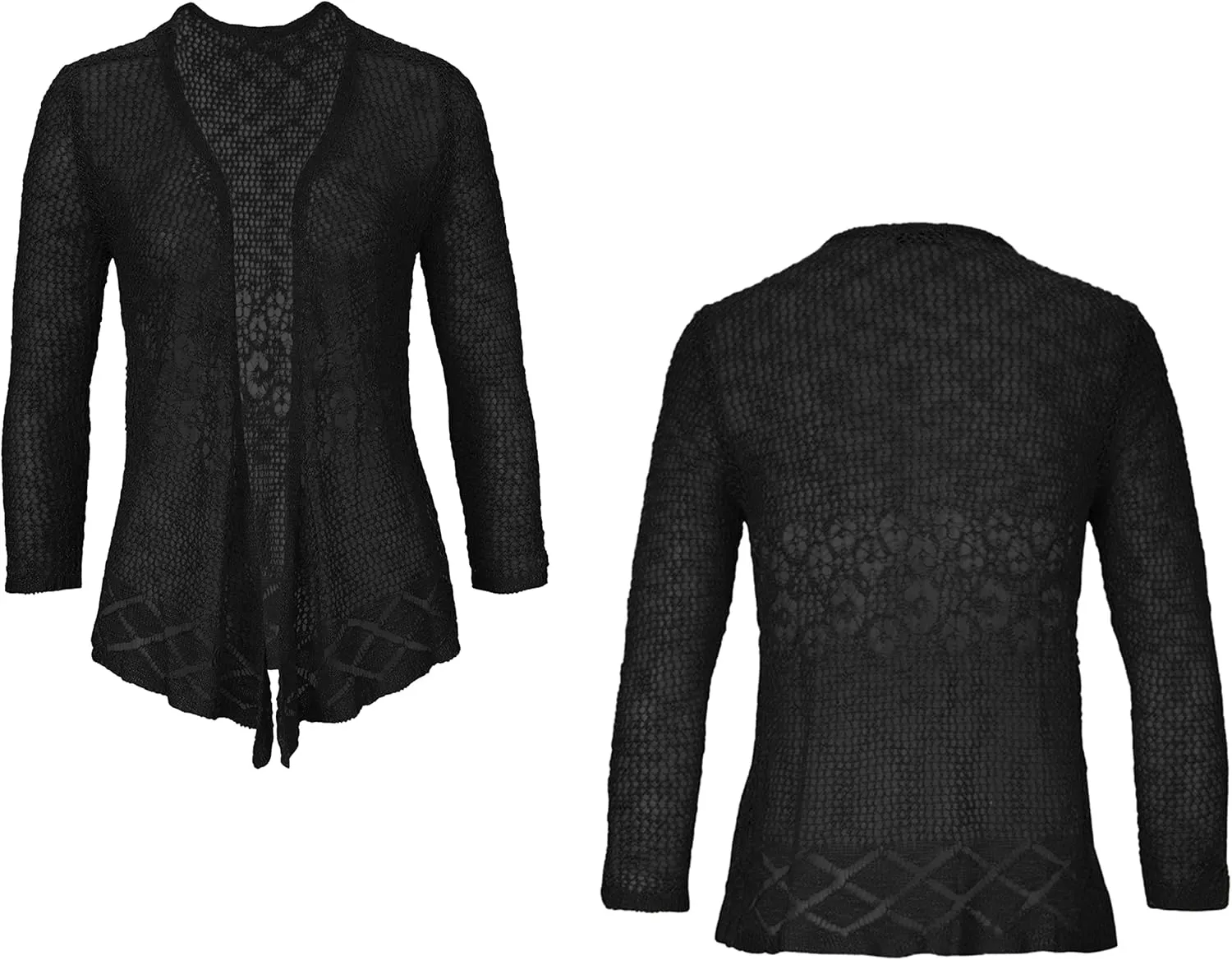 Nulibenna Womens Sheer Shrug Sweaters 3/4 Sleeve Open Front Tie Cardigan Bolero Jacket Lightweight Crochet Knit Cover Up Tops