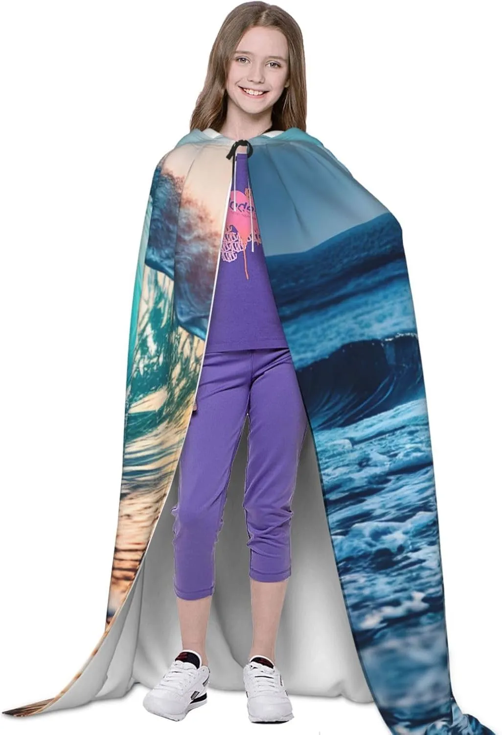 Ocean Sea Wave Hooded Cloak Coat Winter Warm Long Cloak Cosplay Costumes Outerwear Carnivals Hoodies Capes