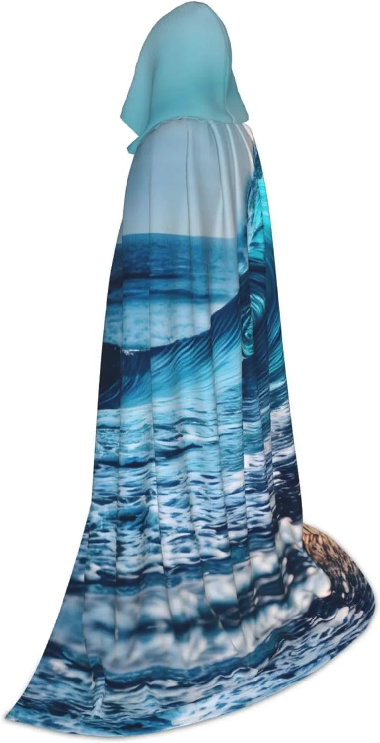 Ocean Sea Wave Hooded Cloak Coat Winter Warm Long Cloak Cosplay Costumes Outerwear Carnivals Hoodies Capes