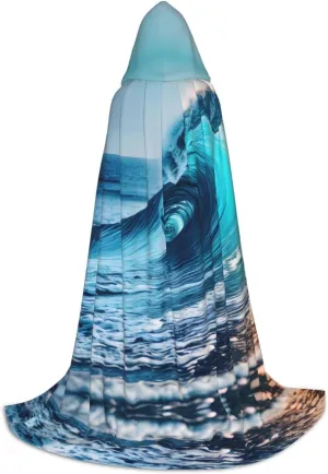 Ocean Sea Wave Hooded Cloak Coat Winter Warm Long Cloak Cosplay Costumes Outerwear Carnivals Hoodies Capes
