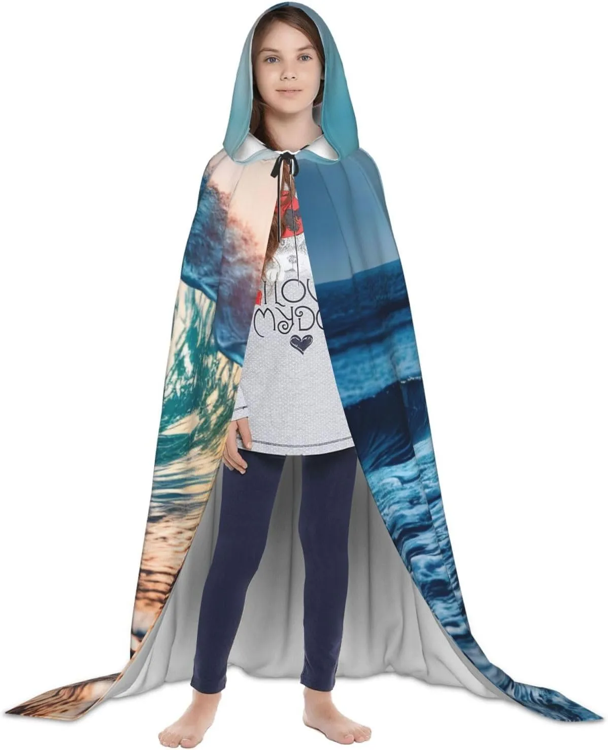 Ocean Sea Wave Hooded Cloak Coat Winter Warm Long Cloak Cosplay Costumes Outerwear Carnivals Hoodies Capes