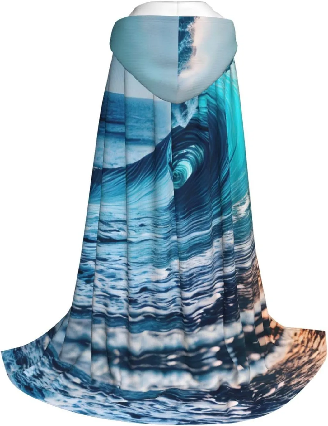 Ocean Sea Wave Hooded Cloak Coat Winter Warm Long Cloak Cosplay Costumes Outerwear Carnivals Hoodies Capes