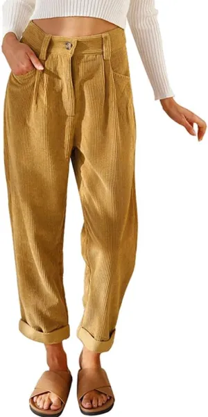 ODIZLI Corduroy Pants for Women Straight Leg Pants High Waisted Casual Loose Comfy Trousers with Pockets