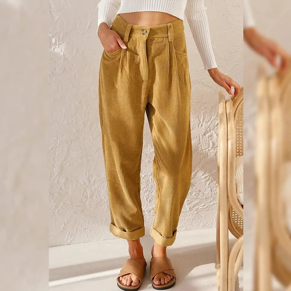 ODIZLI Corduroy Pants for Women Straight Leg Pants High Waisted Casual Loose Comfy Trousers with Pockets